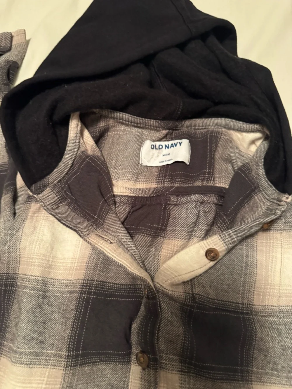 Old Navy Boys Plaid Hooded Flannel Shirt Jacket Shacket Size 5